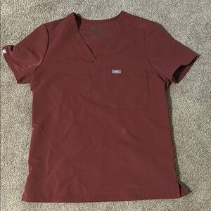 FIGS Women's V-Neck Top - Burgundy